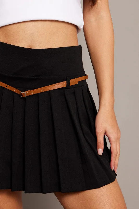 Black Tennis Skirt Mini Belted