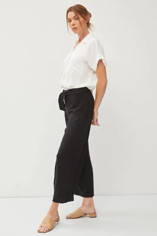 Black Wide Leg Cropped Knit Pants(712)