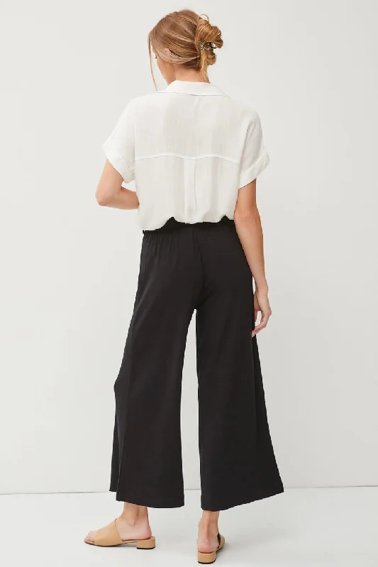 Black Wide Leg Cropped Knit Pants(712)