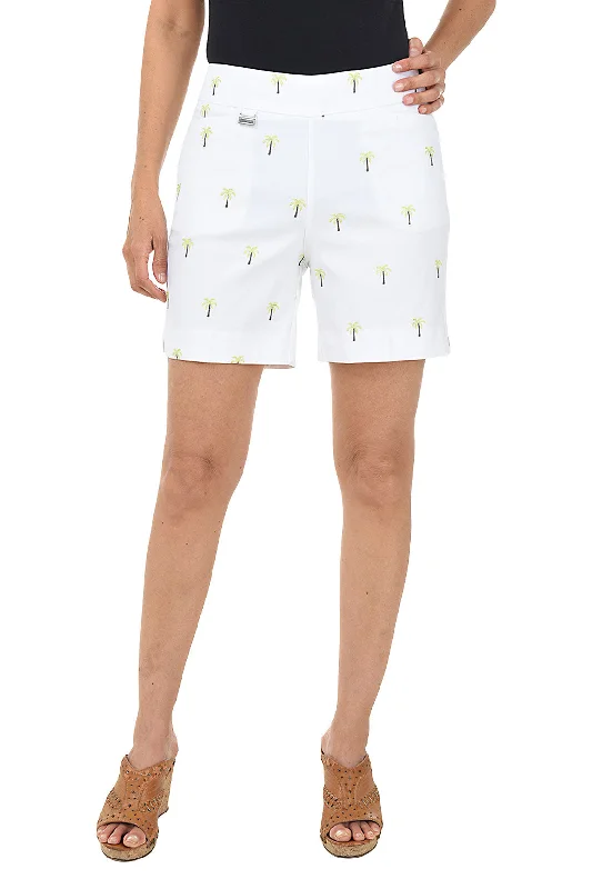 Embroidered Palms Pull-On Stretch Short