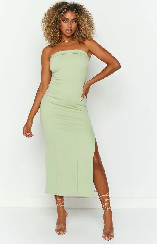 Bloom Sage Strapless Maxi Dress