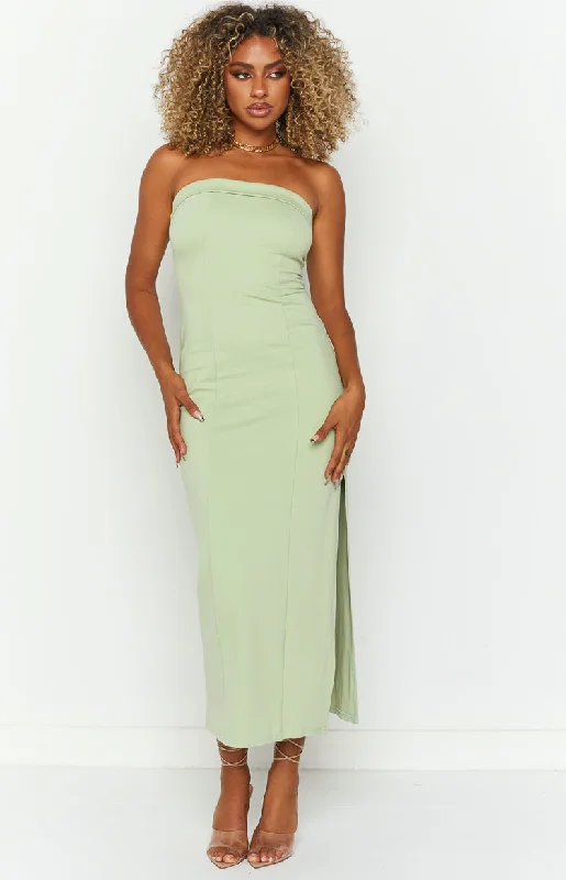 Bloom Sage Strapless Maxi Dress