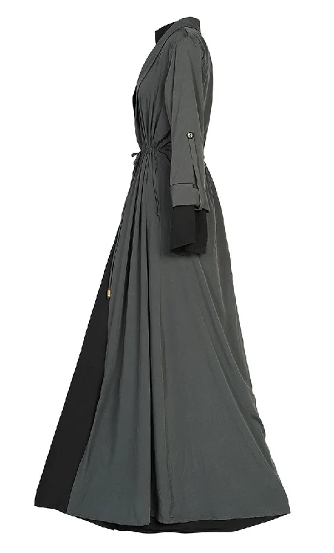 Comfy Everyday Wear Grey Contrasted Double Layer Bisht And Lined Abaya