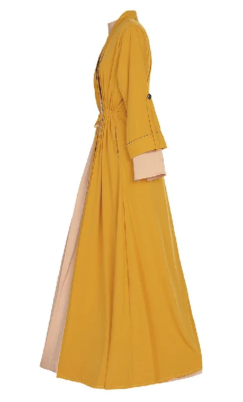 Comfy Everyday Wear Yellow Contrasted Double Layer Bisht And Lined Abaya