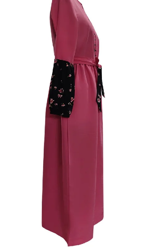 Creative Contrasted Printed Detailing Abaya With Pockets