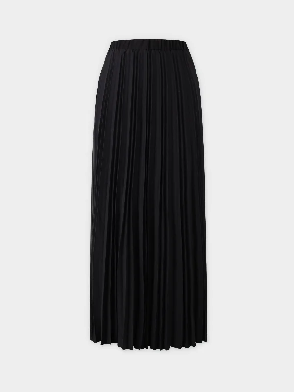 Denim Pleated Skirt-Black