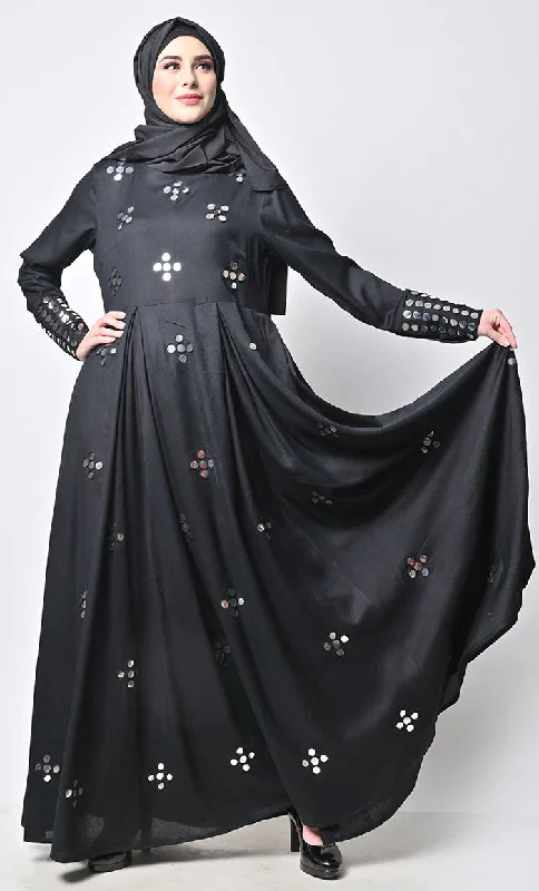 Elegant Black Mirror Work Detailing Abaya