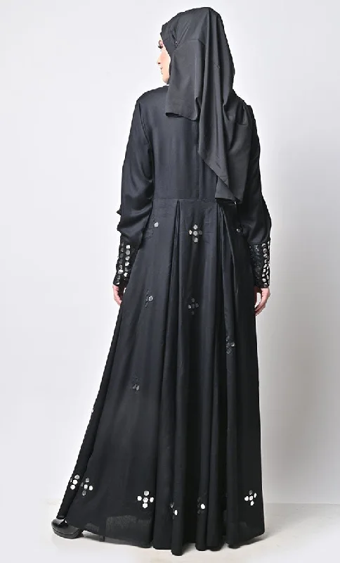 Elegant Black Mirror Work Detailing Abaya