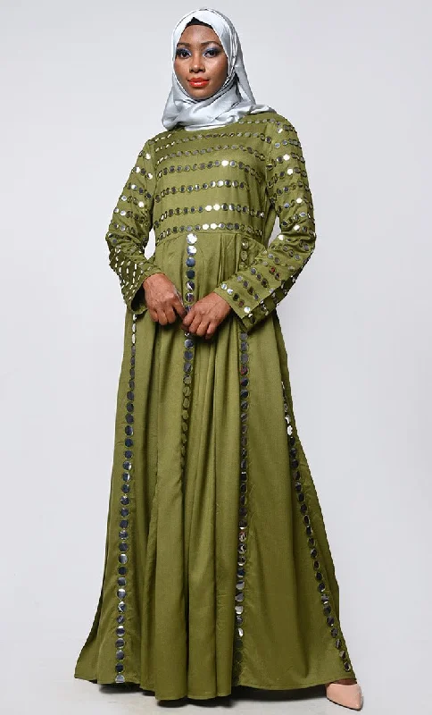 Elegant Mirror Work Detailing Abaya