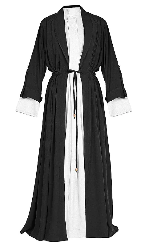 Everyday Wear Black & White Double Layer Bisht And Lined Abaya