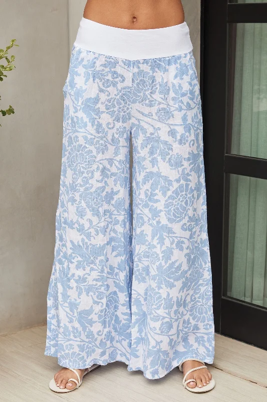 FLORAL DAMASK PRINT WIDE LEG PANT