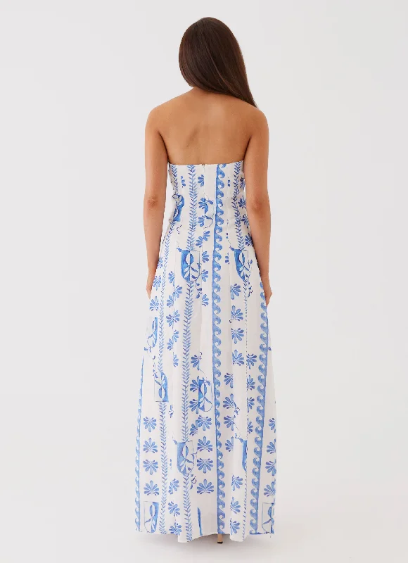 Tayla Linen Maxi Dress - Floral Wave