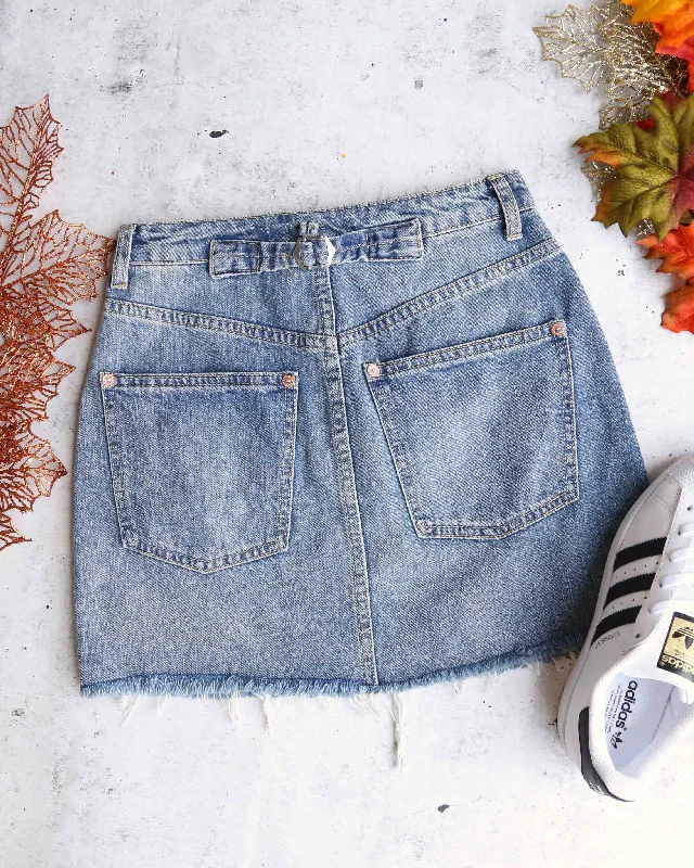 Free People - Rugged A-Line Denim Mini Skirt in Blue