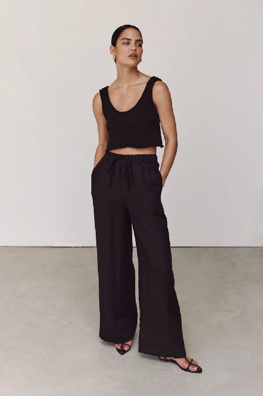 GINA BLACK LINEN ELASTIC WAIST PANT