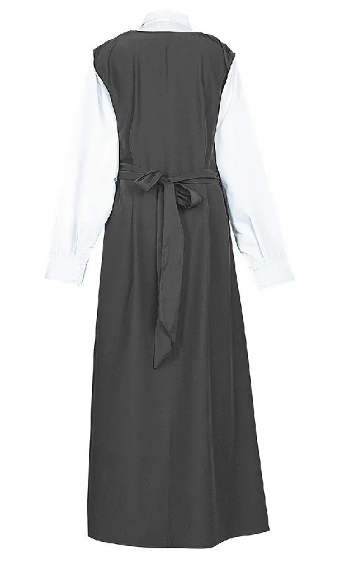 Girl's Islamic Grey Uniform With White Attached Neck And Sleeves