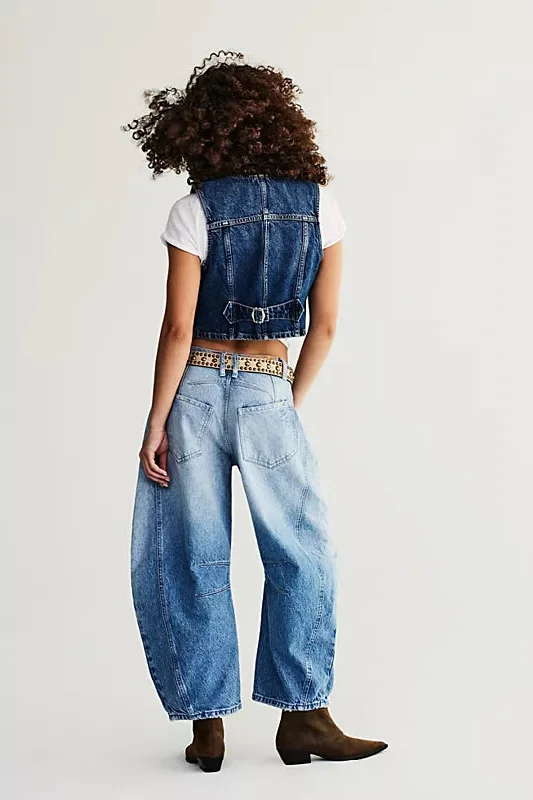 Good Luck Mid-Rise Barrel Jeans - Barnyard Blue