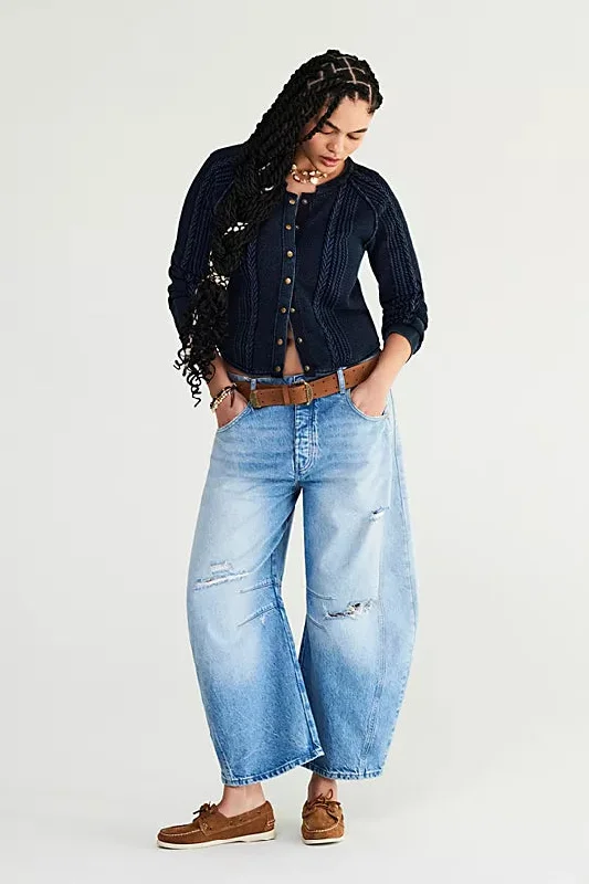 Good Luck Mid-Rise Barrel Jeans - Barnyard Blue