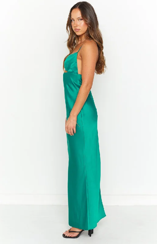 Hermitude Emerald Satin Maxi Formal Dress