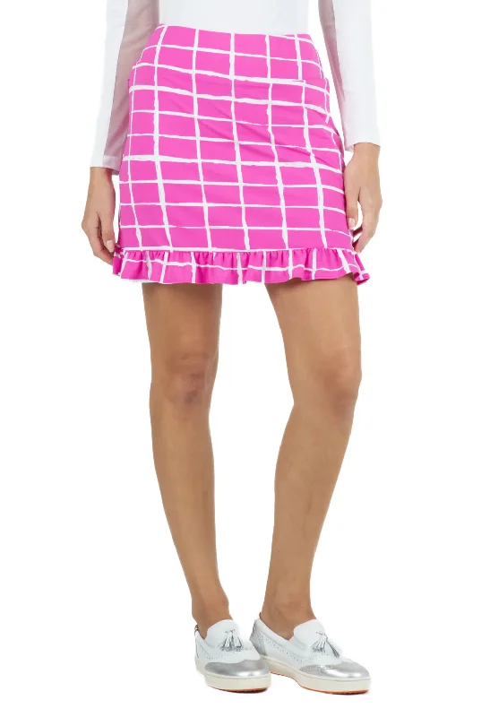 IBKUL Women's Cordova Ruffle Trim Pull On Knit Skort-Hot Pink/White