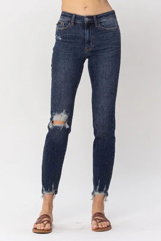 Judy Blue Darlene High Waist Chopped Hem Relaxed Jeans - Dark Wash