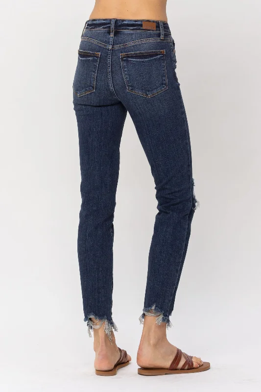 Judy Blue Darlene High Waist Chopped Hem Relaxed Jeans - Dark Wash