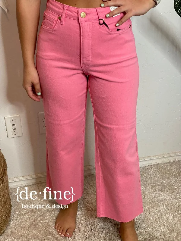 Judy Blue PINK Tummy Control Wide Leg Crops in Regular & Curvy