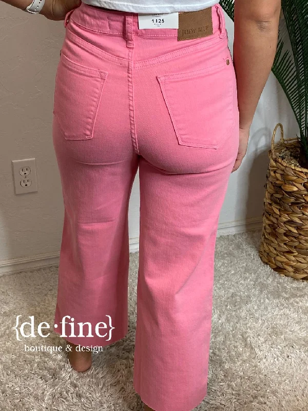 Judy Blue PINK Tummy Control Wide Leg Crops in Regular & Curvy