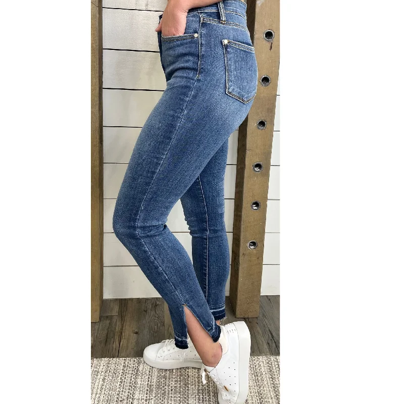 Kelsey Released Hem Side Slit Skinny Denim-Judy Blue