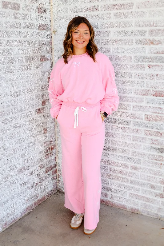 Lilly Lou Wide Leg Fleece Pant with Ribbon Detail