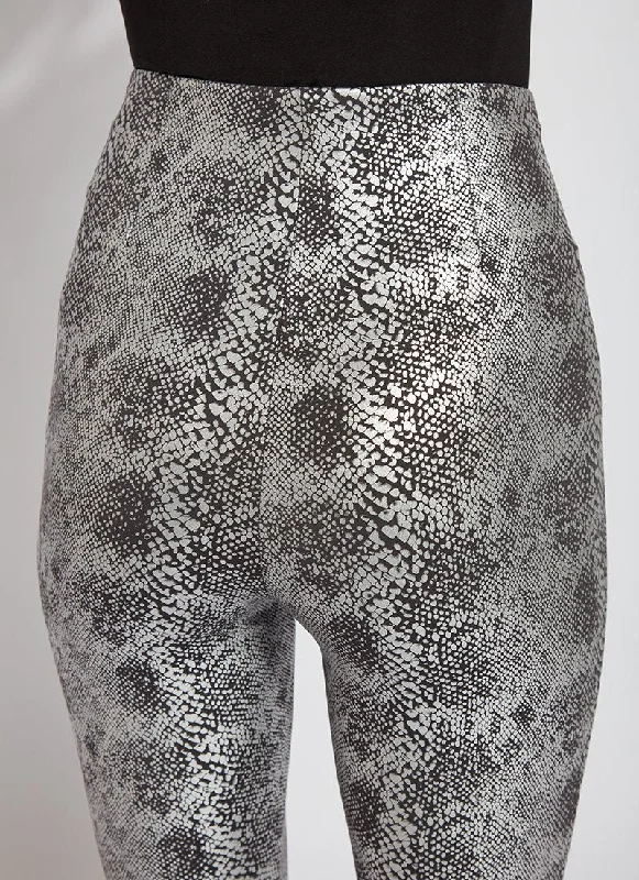 Patterned Matilda Foil Leggings, Sterling Snake