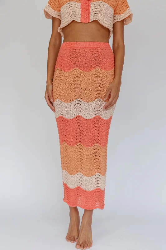 May Blooms Knit Maxi Skirt Tangerine