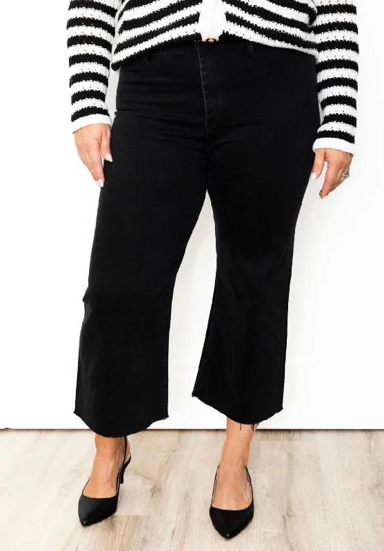 Mineral Washed Straight Leg Crop Pants - Ash Black