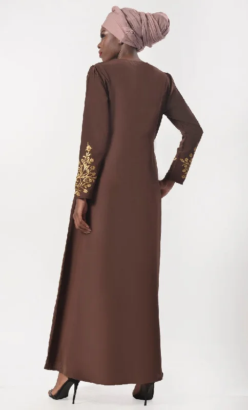 Modest Classic Applique Work Abaya  With Pockets