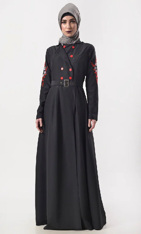 Modest Classic Black Embroidered Abaya With Pockets