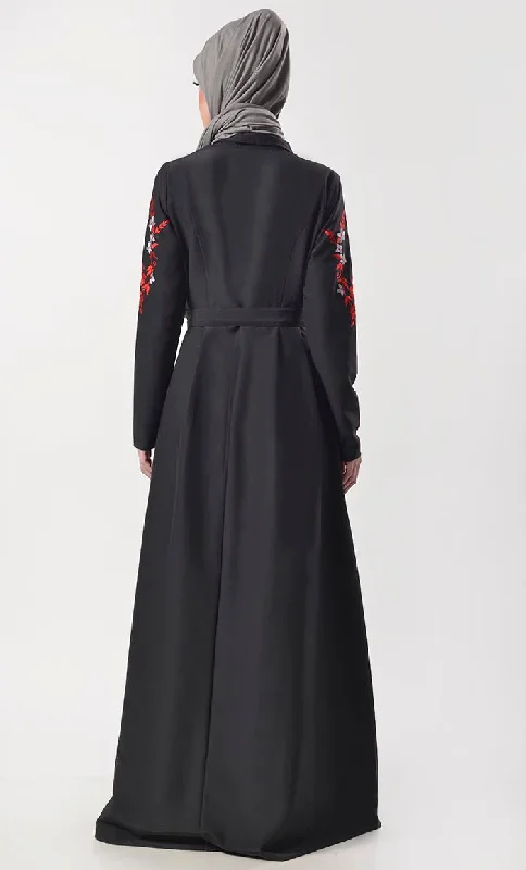 Modest Classic Black Embroidered Abaya With Pockets