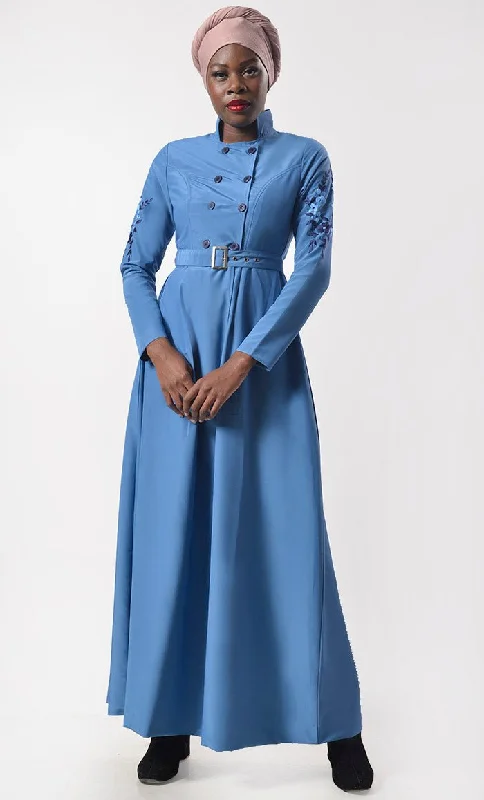 Modest Classic Embroidered Abaya  With Pockets