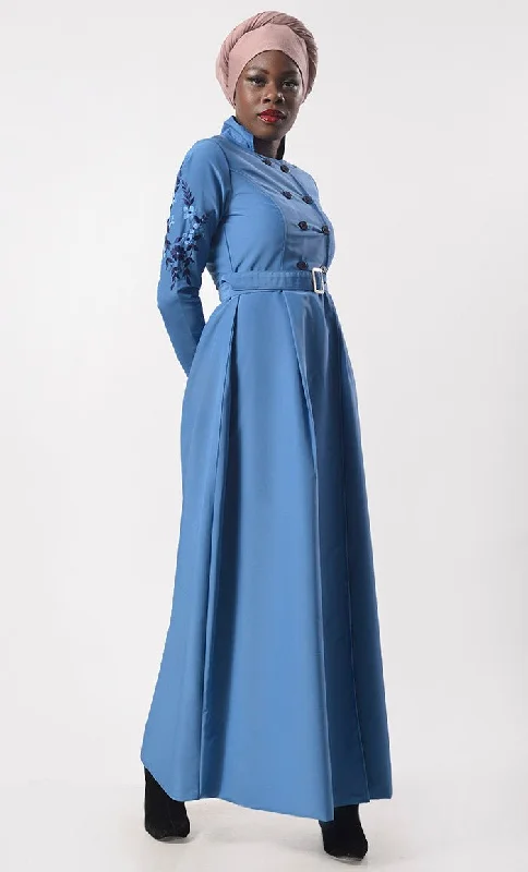 Modest Classic Embroidered Abaya  With Pockets