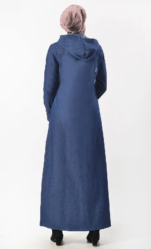 Modest Denim Buttons Down Abaya  With Pockets