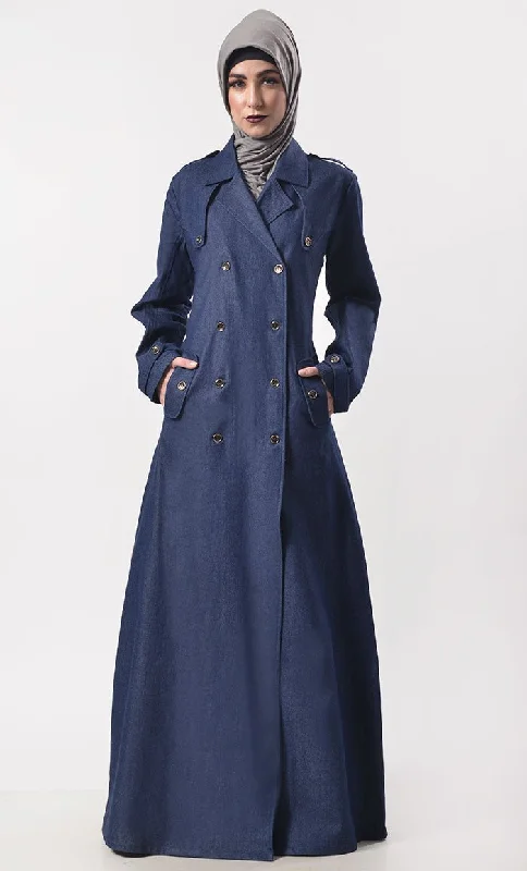 Modest Denim Overlap Style Abaya With Pockets