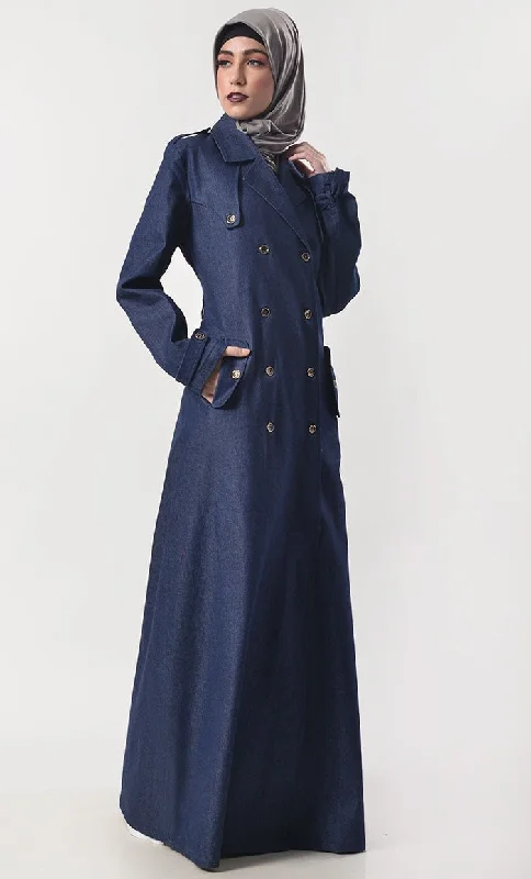 Modest Denim Overlap Style Abaya With Pockets