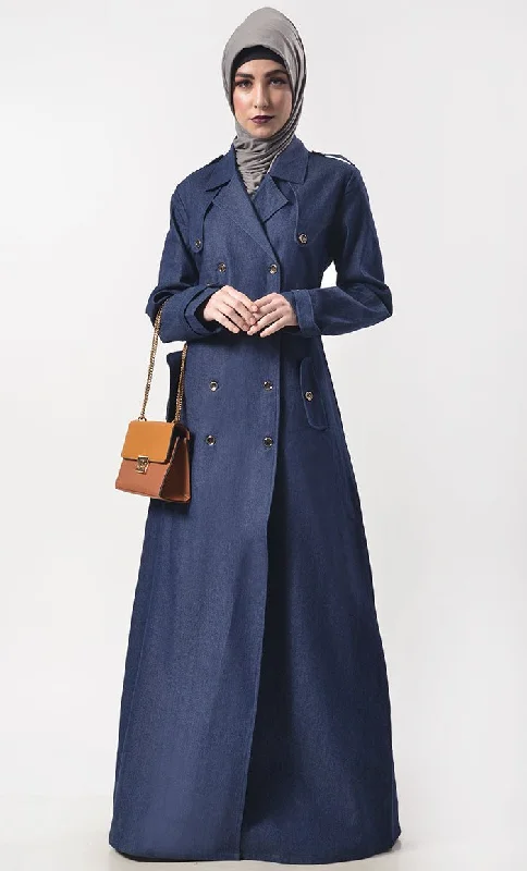 Modest Denim Overlap Style Abaya With Pockets