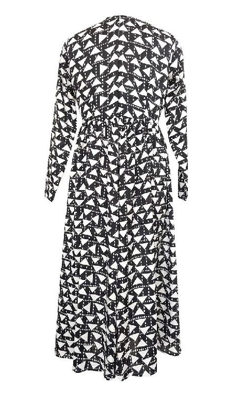 Modest Flared Anarkali Style Black Printed Long Tunic With Pockets