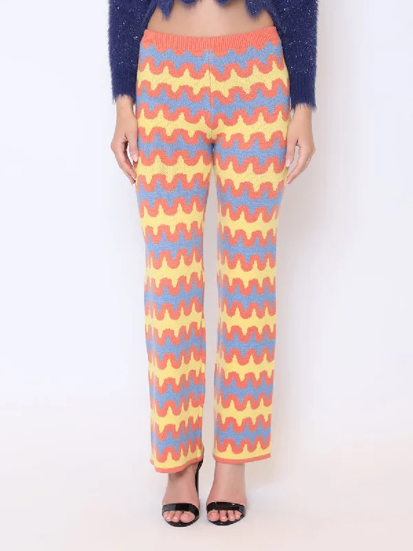 Multi Colored Crochet Knit Ribbed Wide Leg Pants