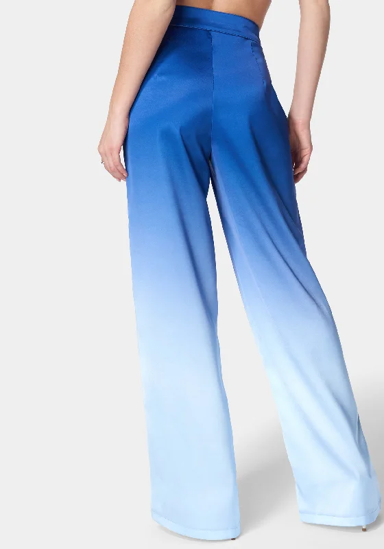 Ombre Satin High Waist Belted Palazzo Pant