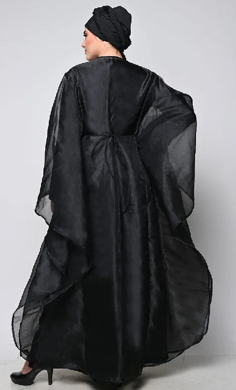 Ornated Full Heavy Hand Work Black Kaftan Style  Abaya