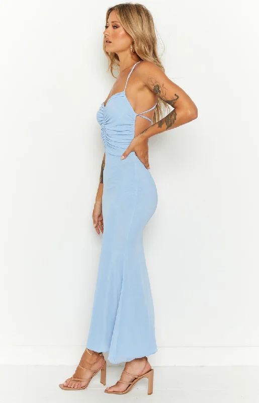 Pierson Blue Mesh Ruched Maxi Dress