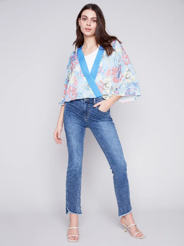 Printed Overlap Blouse - Lillypad