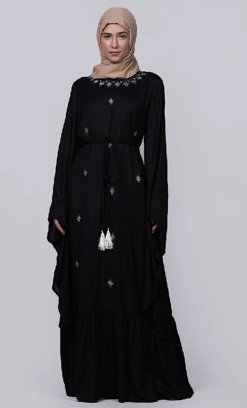 Ramadan Special Beautiful Black Abaya With Loose Belt