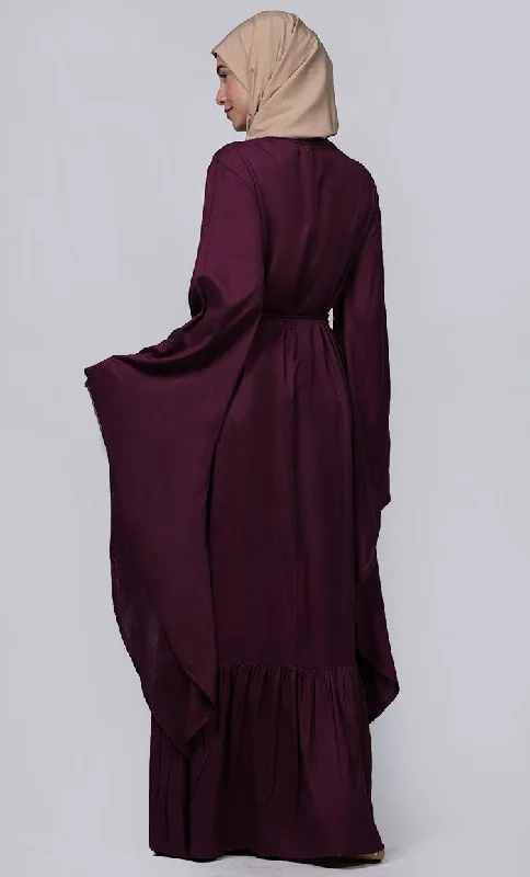 Ramadan Special Beautiful Embroidered Wine Abaya With Loose Belt