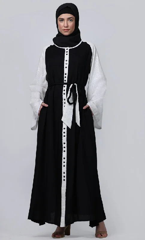 Ramadan Special Contrasted Sequence Sleeves Detailing Abaya